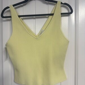 Aritzia Light Yellow Ribbed V-Neck Tank